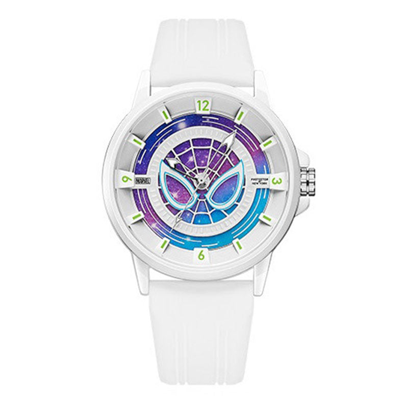 Marvel Spider-Man Co-Branded Quartz Watch 3D Gradient Starry Sky Dial Luminous Glow In Dark 3ATM Waterproof Silicone Strap Alloy Case Scratch Resistant Glass Unisex Analog Wristwatch 2 Colors For Fans