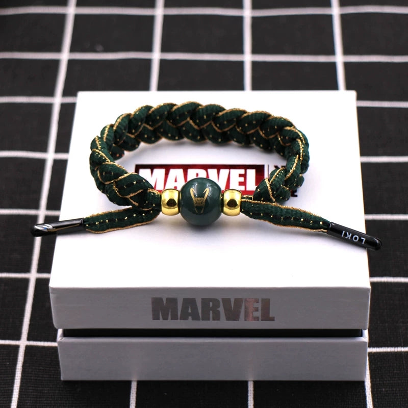 Marvel Avengers Spiderman Iron Man Captain America Thor Hulk Black Panther Venom Black Widow Doctor Strange Braided Bracelet Adjustable Woven Rope Charm Wristband Jewelry Gift For Men Women Fans