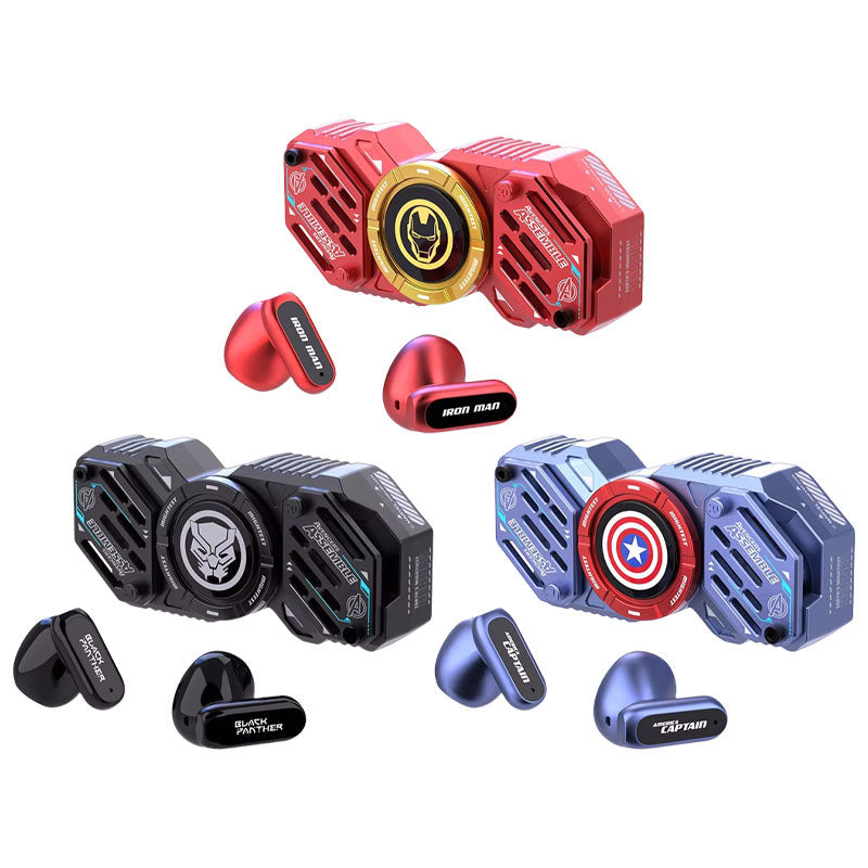 Marvel Avengers Iron Man Black Panther Captain America All‑Styles Fidget Spinner Wireless Bluetooth Earbuds, Stress Relief Mecha TWS Earphones HIFI Sound Auto Connect For Gaming & Daily Use