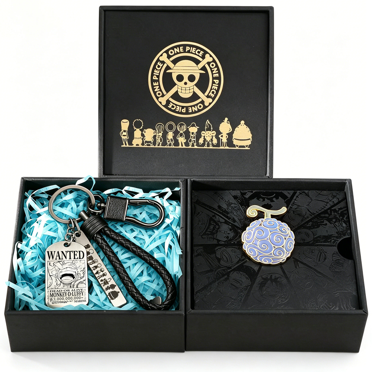 One Piece Monkey D Luffy Roronoa Zoro Portgas D Ace Trafalgar Law Gift Set Wanted Poster Keychain Devil Fruit Enamel Pin Brooch With Gift Box Anime Jewelry Present For Fans