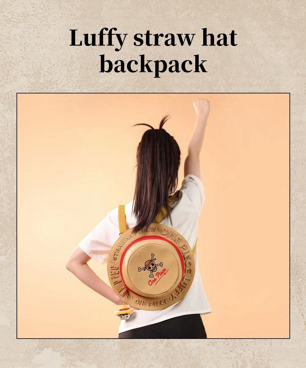 One Piece Monkey D. Luffy Straw Hat Backpack, Anime Cosplay Shoulder Bag with Plush Pendant, Large Capacity Canvas Daypack for Fans Gift