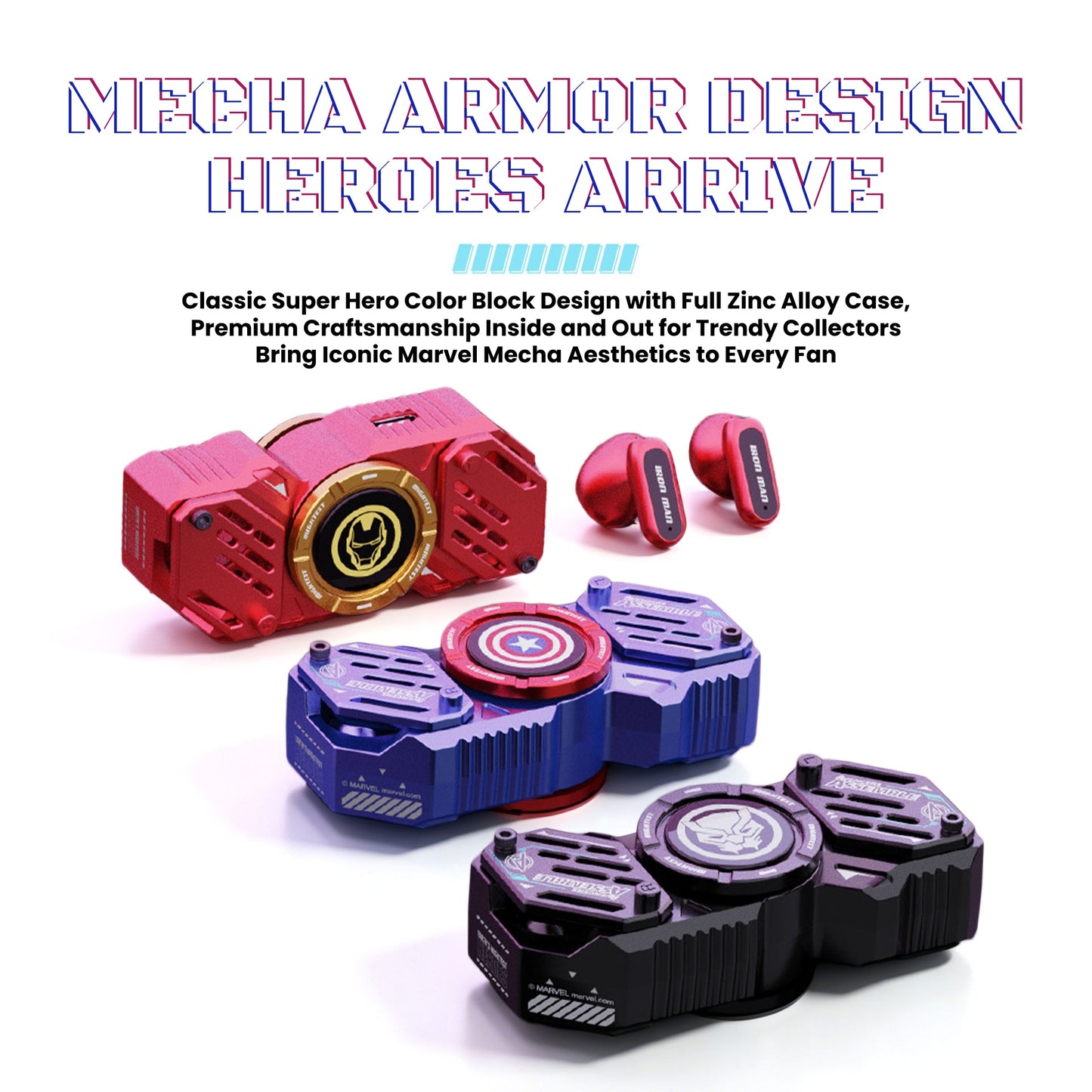 Marvel Avengers Iron Man Black Panther Captain America All‑Styles Fidget Spinner Wireless Bluetooth Earbuds, Stress Relief Mecha TWS Earphones HIFI Sound Auto Connect For Gaming & Daily Use