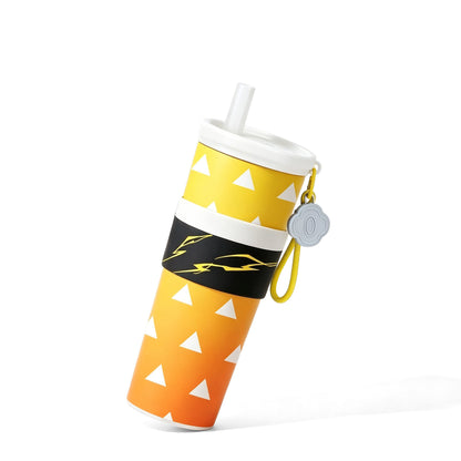 Demon Slayer Tanjiro Nezuko Zenitsu Giyuu 710ml 316 Stainless Steel Tumbler With Pop‑Up Straw & Detachable Charm, Leak Proof Vacuum Insulated Travel Coffee Cup For Hot Cold Drinks, Anime Fan Collection Gift