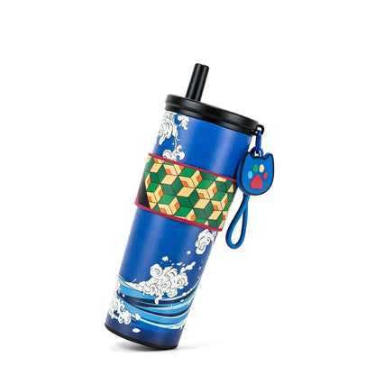 Demon Slayer Tanjiro Nezuko Zenitsu Giyuu 710ml 316 Stainless Steel Tumbler With Pop‑Up Straw & Detachable Charm, Leak Proof Vacuum Insulated Travel Coffee Cup For Hot Cold Drinks, Anime Fan Collection Gift