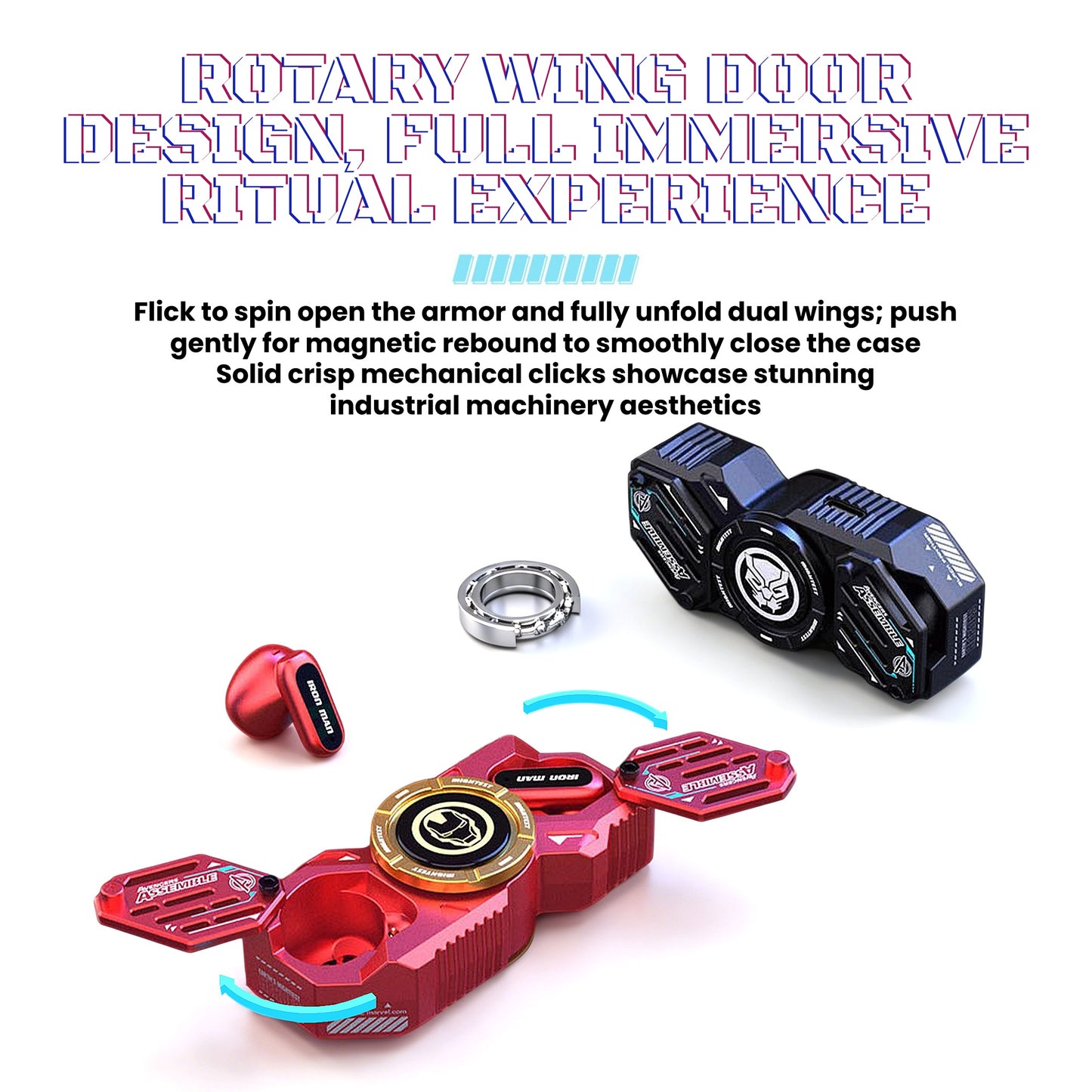 Marvel Avengers Iron Man Black Panther Captain America All‑Styles Fidget Spinner Wireless Bluetooth Earbuds, Stress Relief Mecha TWS Earphones HIFI Sound Auto Connect For Gaming & Daily Use
