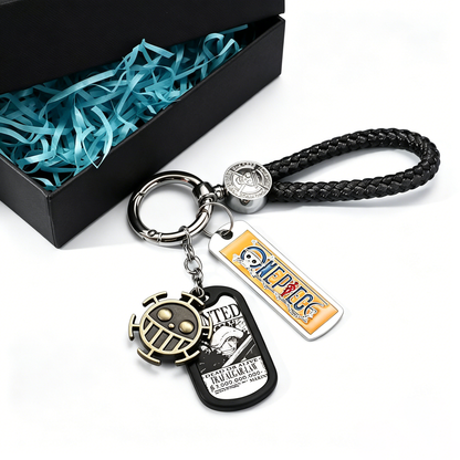 One Piece Monkey D. Luffy Wanted Poster Keychain Set Metal Dog Tag Pendant Braided Wrist Lanyard Anime Cosplay Accessory Gift Box Collection