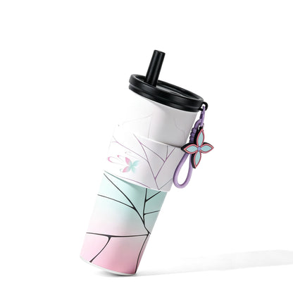 Demon Slayer Tanjiro Nezuko Zenitsu Giyuu 710ml 316 Stainless Steel Tumbler With Pop‑Up Straw & Detachable Charm, Leak Proof Vacuum Insulated Travel Coffee Cup For Hot Cold Drinks, Anime Fan Collection Gift
