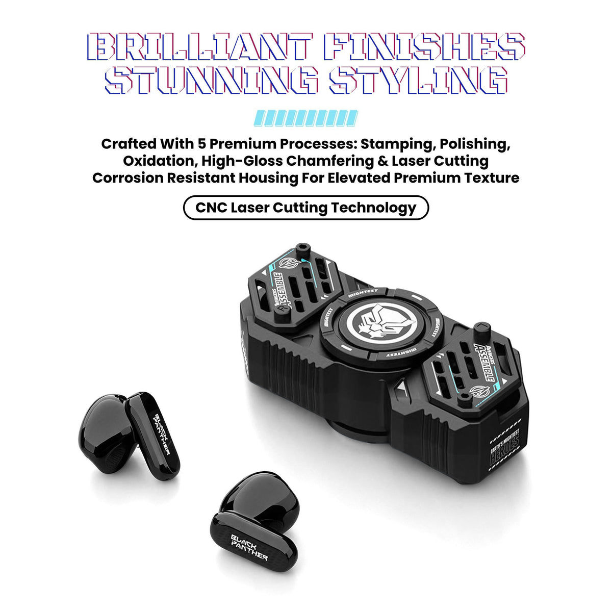 Marvel Avengers Iron Man Black Panther Captain America All‑Styles Fidget Spinner Wireless Bluetooth Earbuds, Stress Relief Mecha TWS Earphones HIFI Sound Auto Connect For Gaming & Daily Use