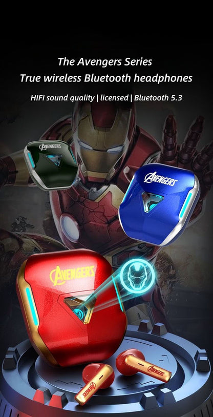Marvel Avengers Iron Man Captain America Black Panther True Wireless Bluetooth 5.3 Earbuds HIFI Stereo Sound Touch Control In‑Ear Gaming Headphones with Charging Case for Sports Daily Use