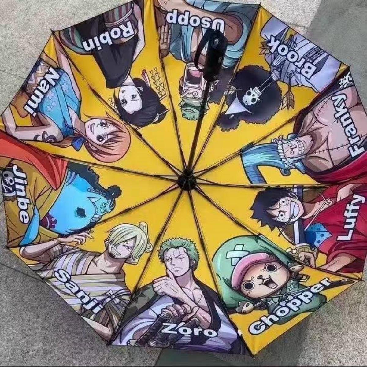 One Piece Monkey D Luffy Roronoa Zoro Nami Automatic Folding Umbrella, UPF50+ UV Protection Rain Sun Windproof Compact Portable Anime Printed Travel Umbrella