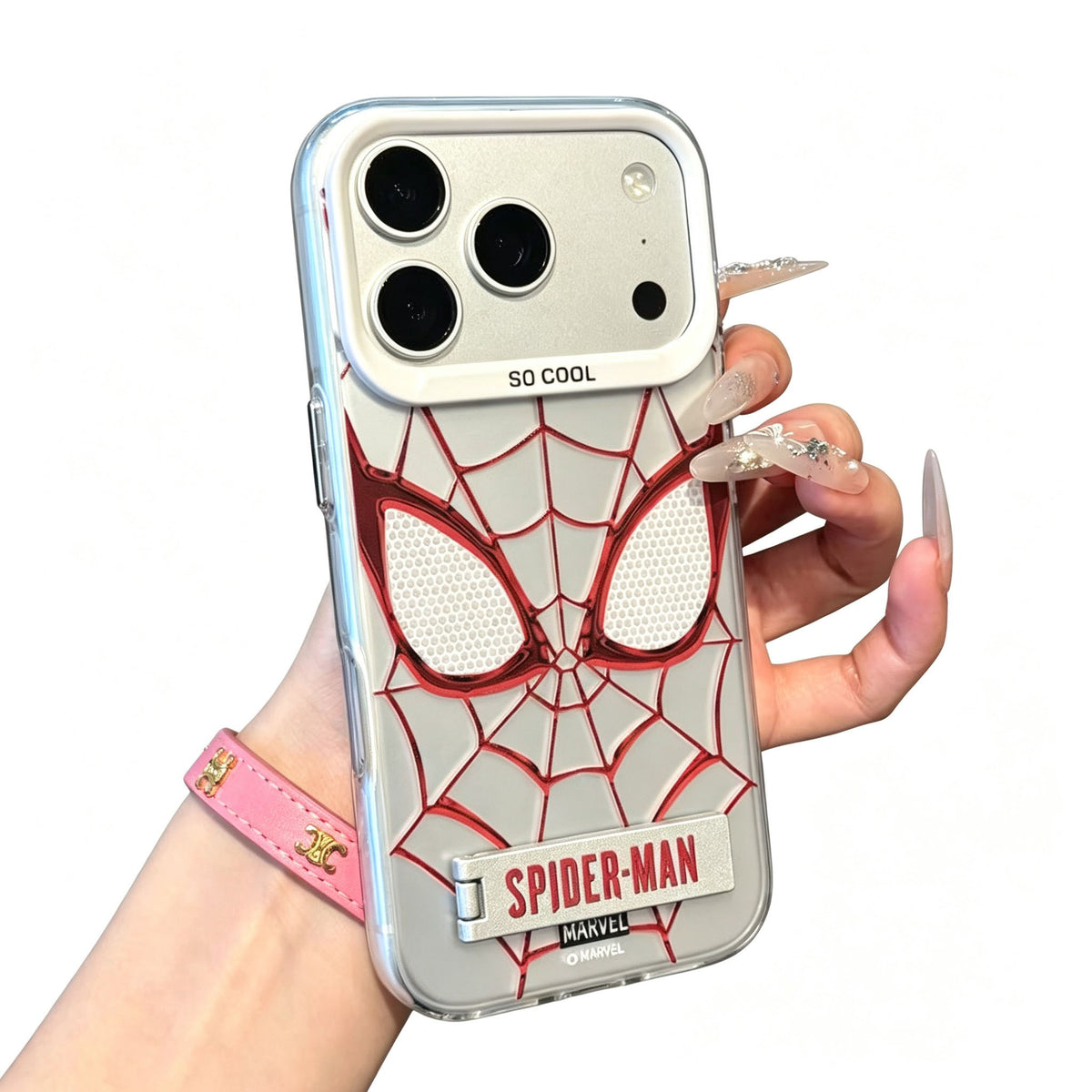 Marvel Spider‑Man Phone Case With Foldable Stand, 3D Mirror Spider Web Design Shockproof Protective Cover, Precise Cutout Slim Phone Case For iPhone Series Superhero Fan Gift