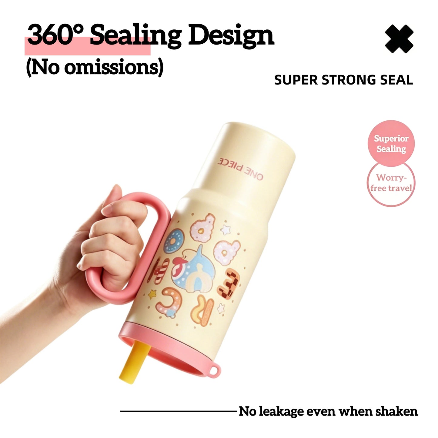 One Piece Tony Tony Chopper 25.36oz Insulated Tumbler With Handle Straw, 304 Stainless Steel Leak Proof Travel Coffee Cup With Tea Strainer & Cute Pendant, 24H Cold Retention Water Bottle For Car Office