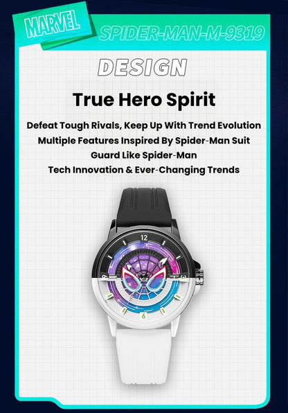 Marvel Spider-Man Co-Branded Quartz Watch 3D Gradient Starry Sky Dial Luminous Glow In Dark 3ATM Waterproof Silicone Strap Alloy Case Scratch Resistant Glass Unisex Analog Wristwatch 2 Colors For Fans