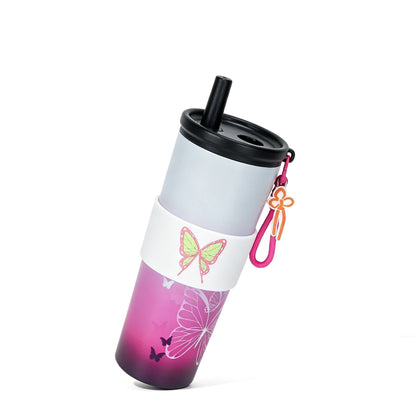 Demon Slayer Tanjiro Nezuko Zenitsu Giyuu 710ml 316 Stainless Steel Tumbler With Pop‑Up Straw & Detachable Charm, Leak Proof Vacuum Insulated Travel Coffee Cup For Hot Cold Drinks, Anime Fan Collection Gift