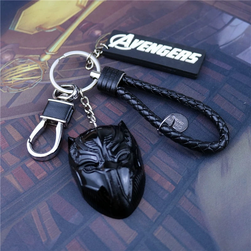 Marvel The Avengers Spider-Man Iron Man Captain America Black Panther Deadpool Thanos Venom Braided Leather Keychain Metal Pendant Carabiner Clip Key Ring Wrist Lanyard Anime Superhero Cosplay Gift For Fans Multiple Styles