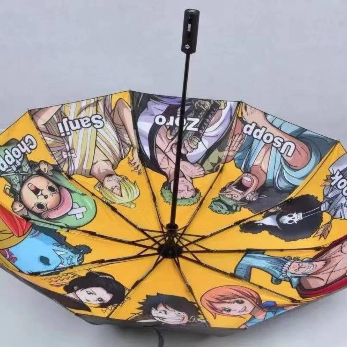 One Piece Monkey D Luffy Roronoa Zoro Nami Automatic Folding Umbrella, UPF50+ UV Protection Rain Sun Windproof Compact Portable Anime Printed Travel Umbrella