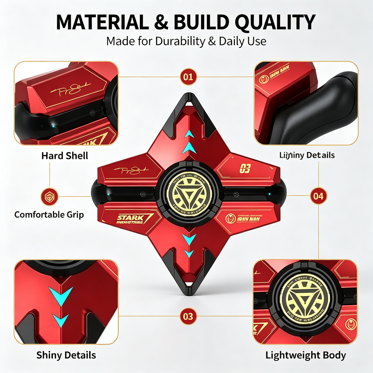 Marvel Iron‑Man Black Panther Spinner Wireless Bluetooth 5.3 Earbuds Fidget Spinner Toy Charging Case Stereo Gaming Headphones With Colorful LED Light For Anime Fans