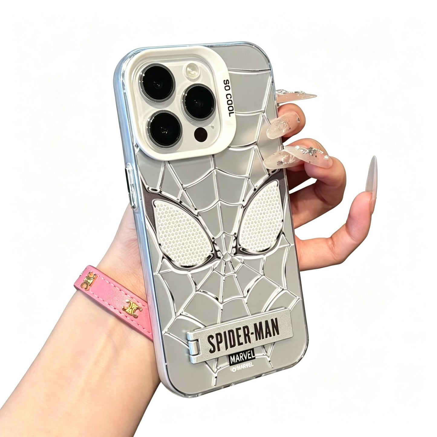 Marvel Spider‑Man Phone Case With Foldable Stand, 3D Mirror Spider Web Design Shockproof Protective Cover, Precise Cutout Slim Phone Case For iPhone Series Superhero Fan Gift
