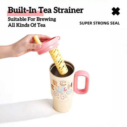 One Piece Tony Tony Chopper 25.36oz Insulated Tumbler With Handle Straw, 304 Stainless Steel Leak Proof Travel Coffee Cup With Tea Strainer & Cute Pendant, 24H Cold Retention Water Bottle For Car Office