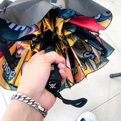 One Piece Monkey D Luffy Roronoa Zoro Nami Automatic Folding Umbrella, UPF50+ UV Protection Rain Sun Windproof Compact Portable Anime Printed Travel Umbrella