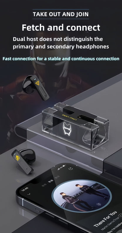 Avengers Spider‑Man Iron Man Captain America TWS True Wireless Bluetooth 5.3 Earbuds, Low Latency Gaming Mode, Cool Light Transparent Charging Case, Touch Control HIFI Stereo Headphones