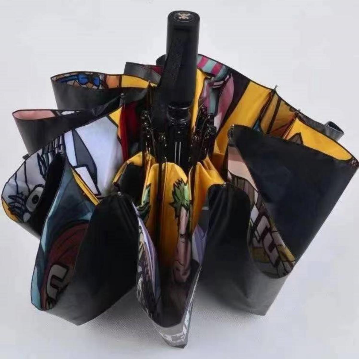 One Piece Monkey D Luffy Roronoa Zoro Nami Automatic Folding Umbrella, UPF50+ UV Protection Rain Sun Windproof Compact Portable Anime Printed Travel Umbrella
