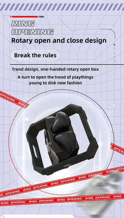 Marvel Avengers Iron Man TWS Wireless Bluetooth 5.3 Earbuds Rotatable Opening Charging Case 360° Surround Sound Semi‑in‑Ear Gaming Headphones Black White Variant For Sports Gaming Daily Use