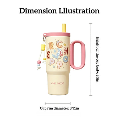 One Piece Tony Tony Chopper 25.36oz Insulated Tumbler With Handle Straw, 304 Stainless Steel Leak Proof Travel Coffee Cup With Tea Strainer & Cute Pendant, 24H Cold Retention Water Bottle For Car Office