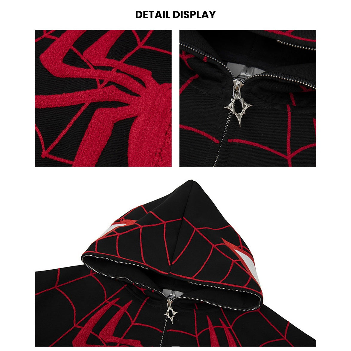 Spider‑Man Peter Parker Full Zip Up Hoodie With Mask Face Cover, Chenille Embroidery Spider Graphic Oversized Cosplay Hooded Sweatshirt For Men Women