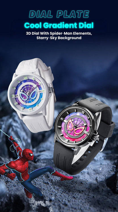 Marvel Spider-Man Co-Branded Quartz Watch 3D Gradient Starry Sky Dial Luminous Glow In Dark 3ATM Waterproof Silicone Strap Alloy Case Scratch Resistant Glass Unisex Analog Wristwatch 2 Colors For Fans