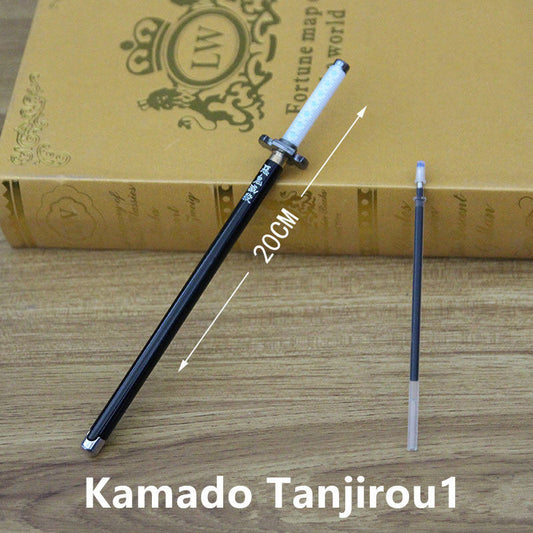 Demon Slayer Tanjiro Nezuko Zenitsu Inosuke Katana Pen, Anime Sword Shape Gel Pen With Display Stand, Refillable Writing Stationery Collectible Gift For Anime Fans