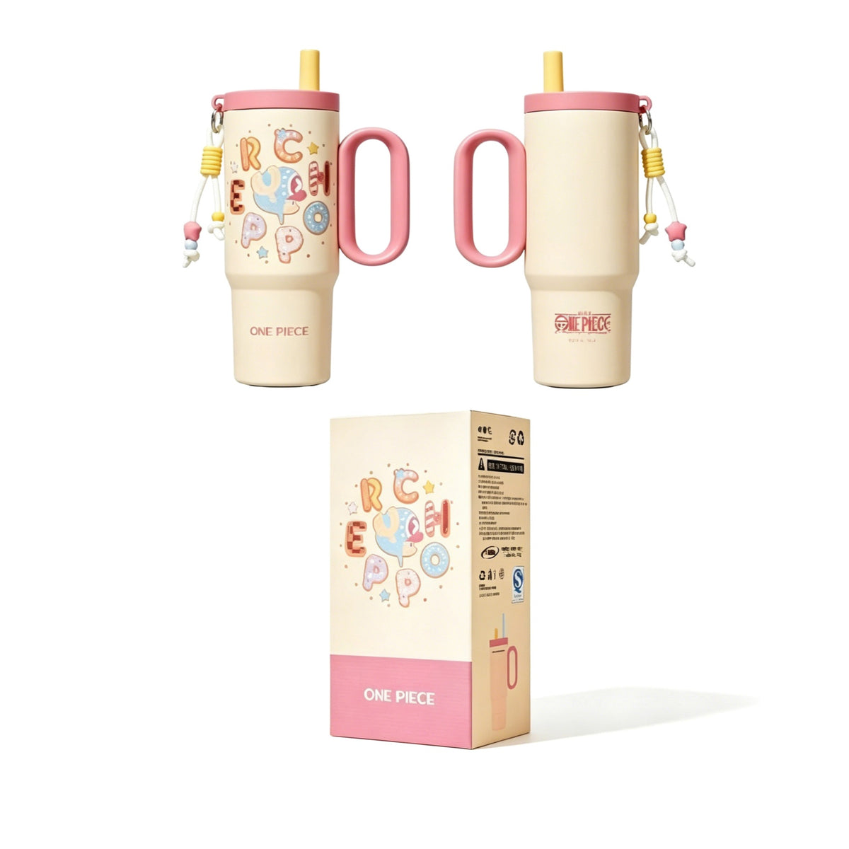 One Piece Tony Tony Chopper 25.36oz Insulated Tumbler With Handle Straw, 304 Stainless Steel Leak Proof Travel Coffee Cup With Tea Strainer & Cute Pendant, 24H Cold Retention Water Bottle For Car Office