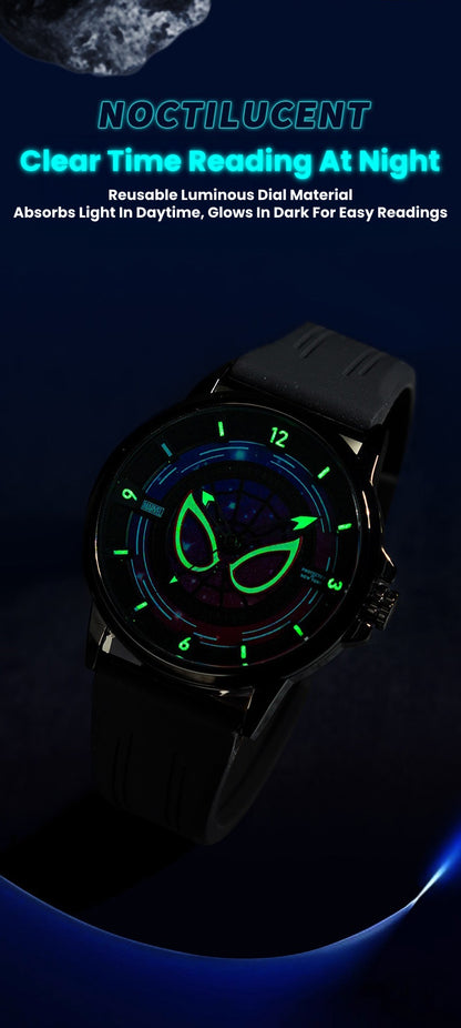 Marvel Spider-Man Co-Branded Quartz Watch 3D Gradient Starry Sky Dial Luminous Glow In Dark 3ATM Waterproof Silicone Strap Alloy Case Scratch Resistant Glass Unisex Analog Wristwatch 2 Colors For Fans