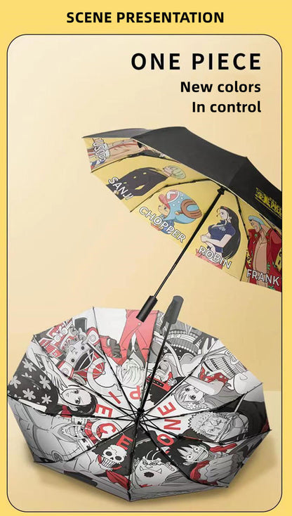One Piece Monkey D. Luffy Roronoa Zoro Nami Straw Hat Crew Automatic Folding Umbrella, 2 Styles Black Glue Coating Windproof Rain Sun Dual‑Use Compact Travel Umbrella For Anime Fans