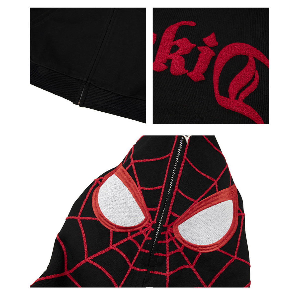 Spider‑Man Peter Parker Full Zip Up Hoodie With Mask Face Cover, Chenille Embroidery Spider Graphic Oversized Cosplay Hooded Sweatshirt For Men Women