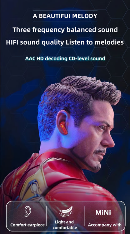 Avengers Spider‑Man Iron Man Captain America TWS True Wireless Bluetooth 5.3 Earbuds, Low Latency Gaming Mode, Cool Light Transparent Charging Case, Touch Control HIFI Stereo Headphones