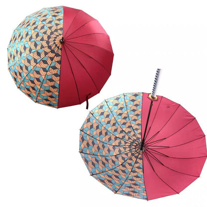Demon Slayer Tanjiro Zenitsu Rengoku Shinobu Giyuu Anime Katana Umbrella, Samurai Sword Handle Long Rain Umbrella, Windproof Sun Protection Cosplay Umbrella For Fans