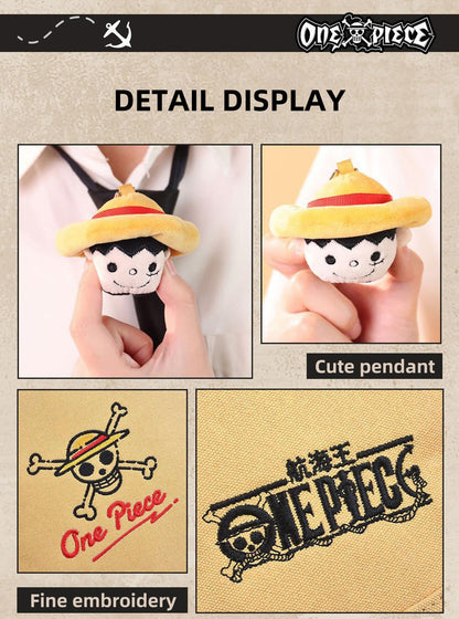 One Piece Monkey D. Luffy Straw Hat Backpack, Anime Cosplay Shoulder Bag with Plush Pendant, Large Capacity Canvas Daypack for Fans Gift