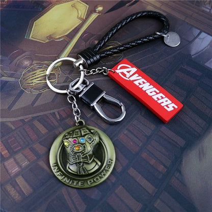 Marvel The Avengers Spider-Man Iron Man Captain America Black Panther Deadpool Thanos Venom Braided Leather Keychain Metal Pendant Carabiner Clip Key Ring Wrist Lanyard Anime Superhero Cosplay Gift For Fans Multiple Styles
