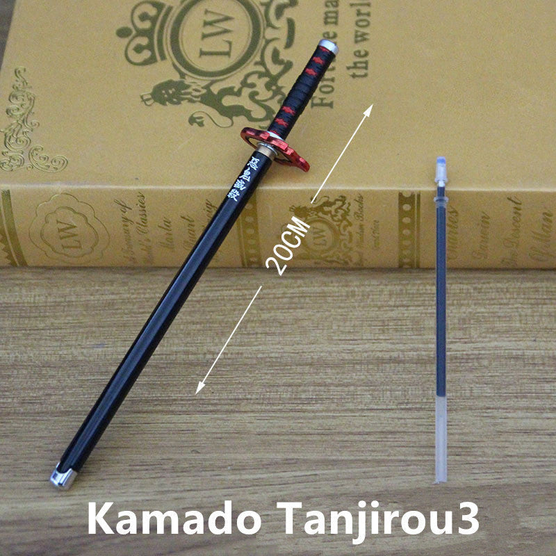 Demon Slayer Tanjiro Nezuko Zenitsu Inosuke Katana Pen, Anime Sword Shape Gel Pen With Display Stand, Refillable Writing Stationery Collectible Gift For Anime Fans