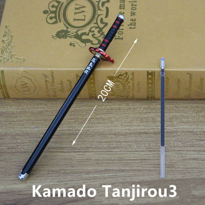 Demon Slayer Tanjiro Nezuko Zenitsu Inosuke Katana Pen, Anime Sword Shape Gel Pen With Display Stand, Refillable Writing Stationery Collectible Gift For Anime Fans