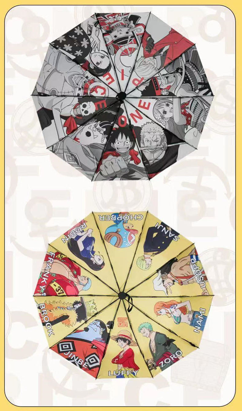 One Piece Monkey D. Luffy Roronoa Zoro Nami Straw Hat Crew Automatic Folding Umbrella, 2 Styles Black Glue Coating Windproof Rain Sun Dual‑Use Compact Travel Umbrella For Anime Fans