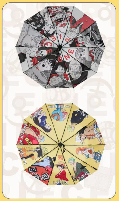 One Piece Monkey D. Luffy Roronoa Zoro Nami Straw Hat Crew Automatic Folding Umbrella, 2 Styles Black Glue Coating Windproof Rain Sun Dual‑Use Compact Travel Umbrella For Anime Fans