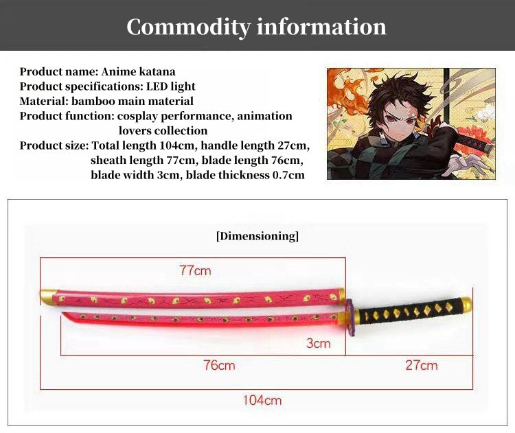 Demon Slayer Tanjiro Zenitsu Rengoku Kokushibo Sanemi Mitsuri LED Light‑Up Nichirin Sword Bamboo Blade Cosplay Prop With Scabbard Halloween Costume Accessory