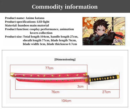 Demon Slayer Tanjiro Zenitsu Rengoku Kokushibo Sanemi Mitsuri LED Light‑Up Nichirin Sword Bamboo Blade Cosplay Prop With Scabbard Halloween Costume Accessory