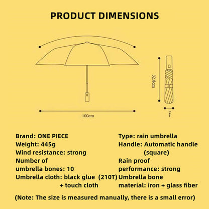 One Piece Monkey D. Luffy Roronoa Zoro Nami Straw Hat Crew Automatic Folding Umbrella, 2 Styles Black Glue Coating Windproof Rain Sun Dual‑Use Compact Travel Umbrella For Anime Fans