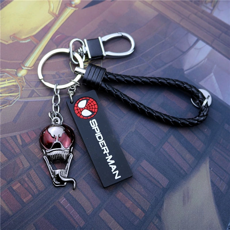 Marvel The Avengers Spider-Man Iron Man Captain America Black Panther Deadpool Thanos Venom Braided Leather Keychain Metal Pendant Carabiner Clip Key Ring Wrist Lanyard Anime Superhero Cosplay Gift For Fans Multiple Styles