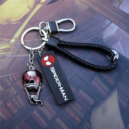 Marvel The Avengers Spider-Man Iron Man Captain America Black Panther Deadpool Thanos Venom Braided Leather Keychain Metal Pendant Carabiner Clip Key Ring Wrist Lanyard Anime Superhero Cosplay Gift For Fans Multiple Styles