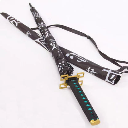 Demon Slayer Tanjiro Zenitsu Rengoku Shinobu Giyuu Anime Katana Umbrella, Samurai Sword Handle Long Rain Umbrella, Windproof Sun Protection Cosplay Umbrella For Fans