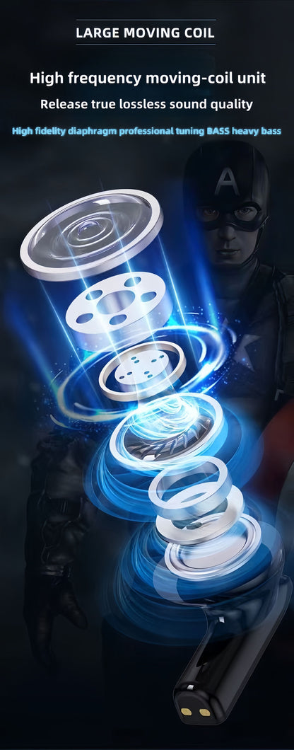 Avengers Spider‑Man Iron Man Captain America TWS True Wireless Bluetooth 5.3 Earbuds, Low Latency Gaming Mode, Cool Light Transparent Charging Case, Touch Control HIFI Stereo Headphones